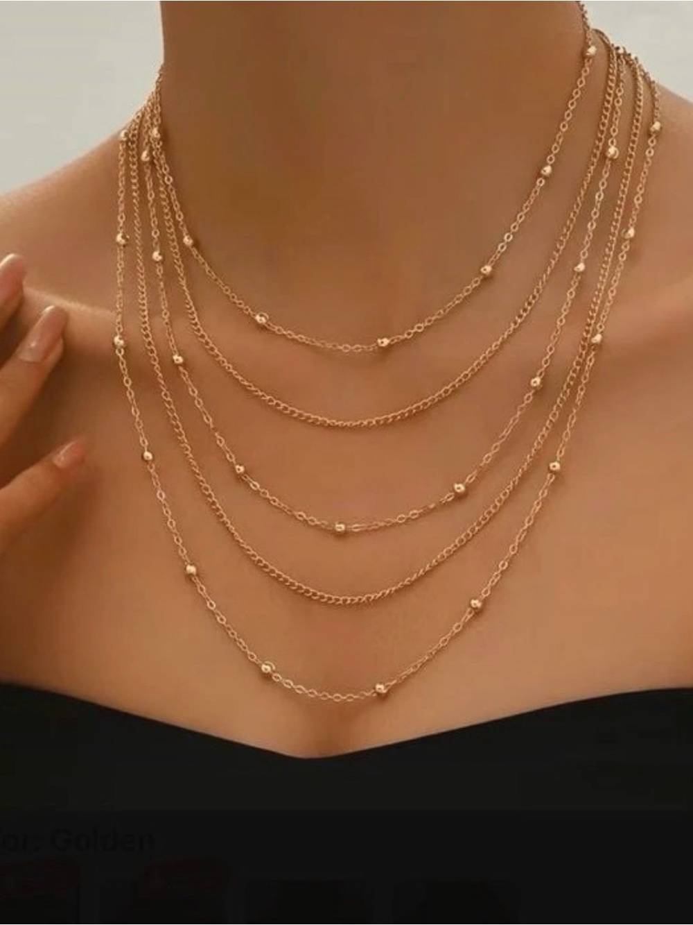 Multi-Layer Beaded Gold Necklace for Women